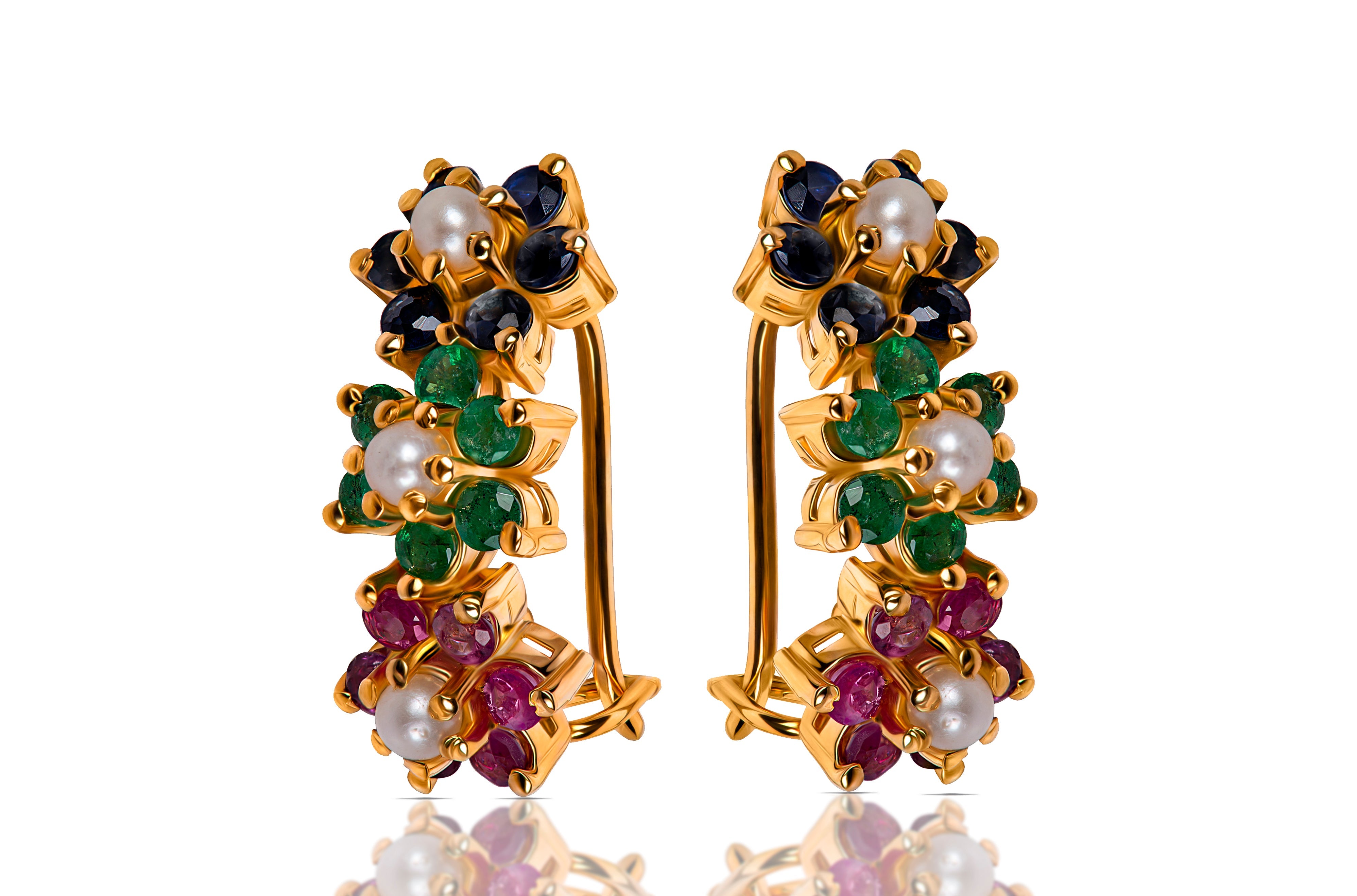 Trinity Of Ruby, Emerald, And Sapphire Earrings