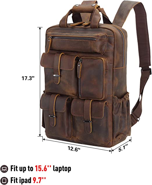 Multi-Pocket Leather Bag With Pockets