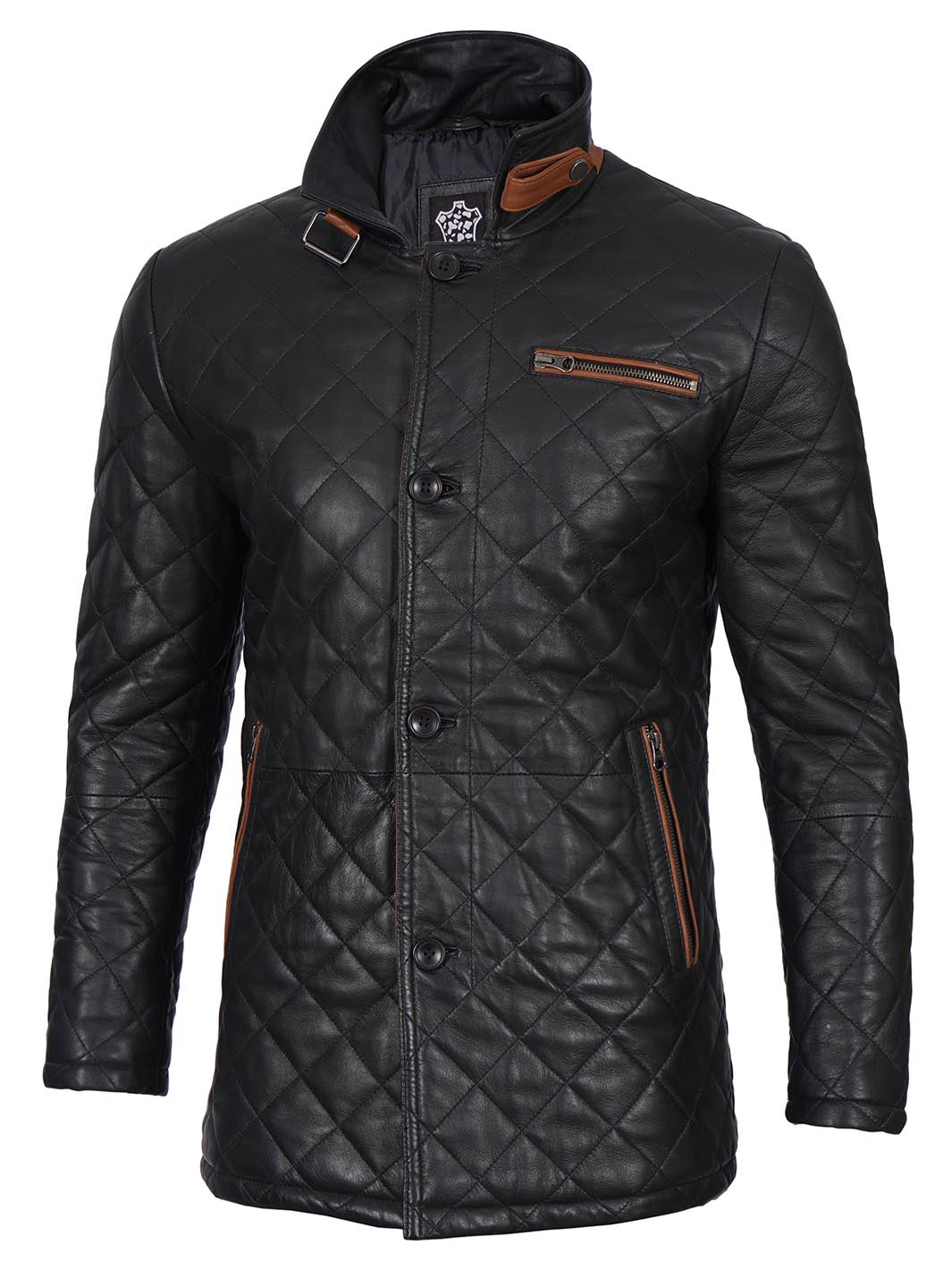 Glen Mens Black Quilted Leather Car Coat