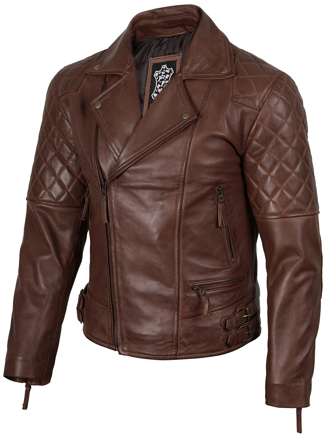 Frisco Mens Dark Brown Quilted Asymmetrical Leather Biker Style Jacket