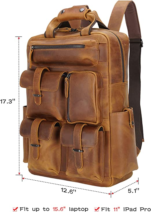 Multi-Pocket Leather Bag With Pockets