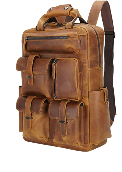 Multi-Pocket Leather Bag With Pockets