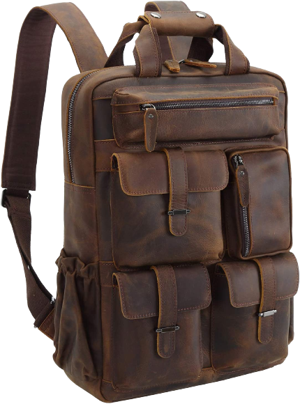 Multi-Pocket Leather Bag With Pockets