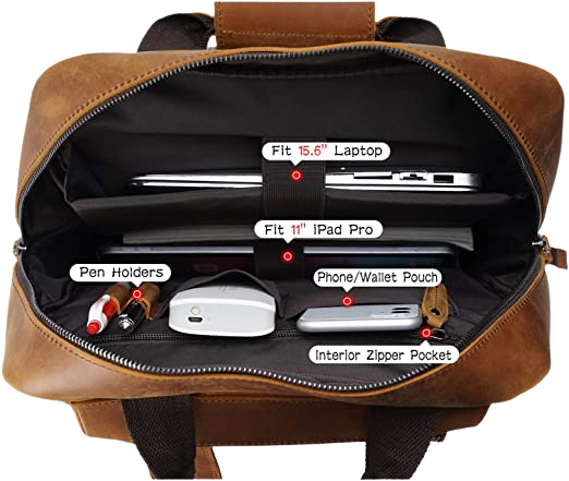 Multi-Pocket Leather Bag With Pockets