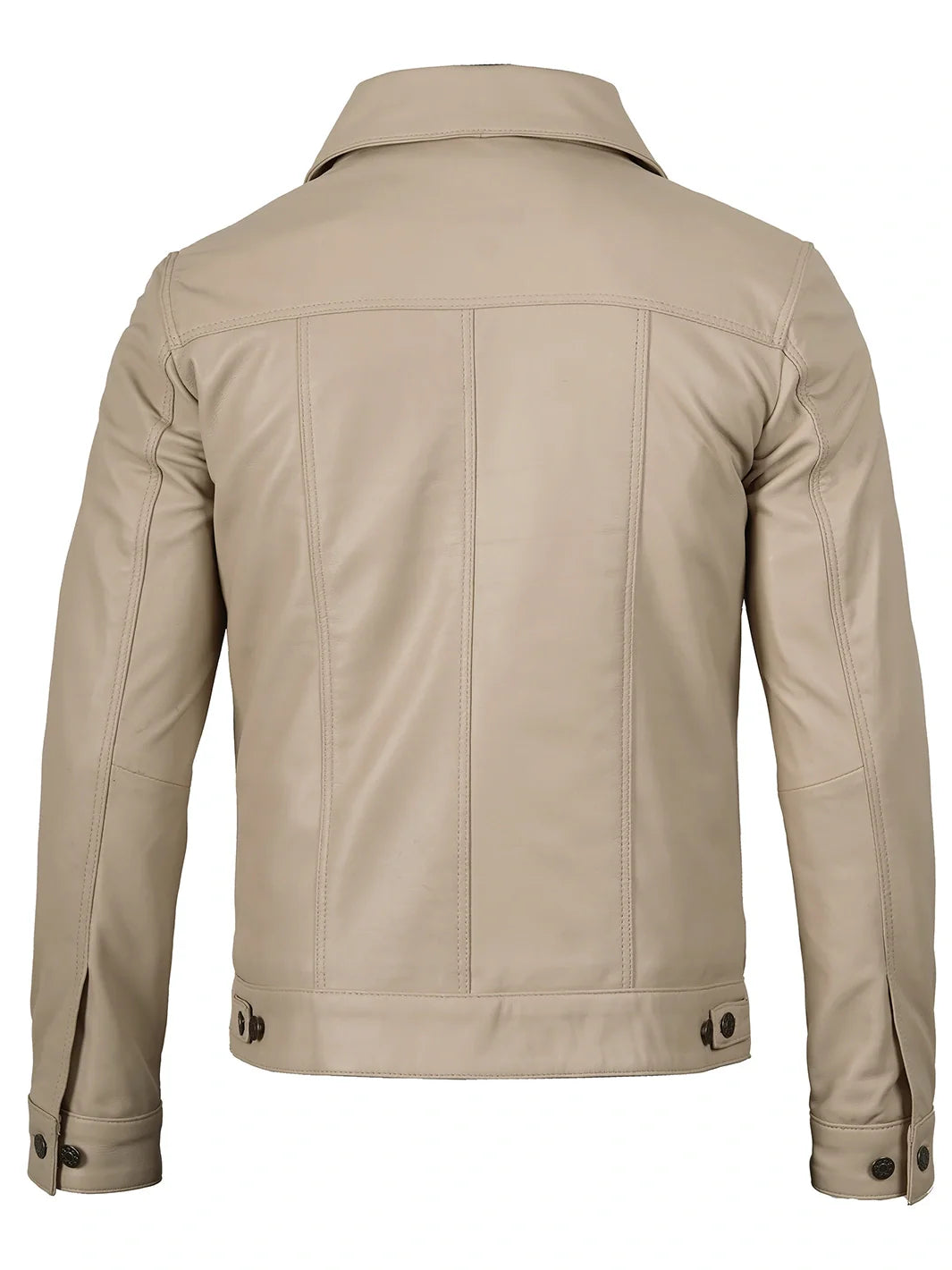 Fernando Men's Beige Real Trucker Leather Jacket