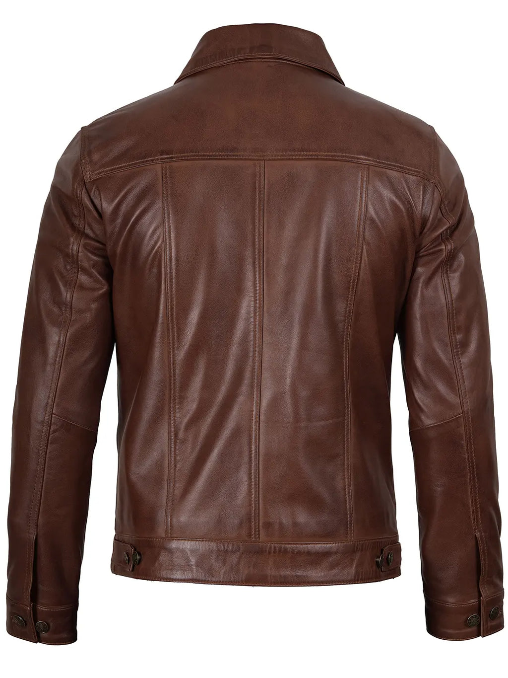 Fernando Men's Cognac Wax Harrington Leather Trucker Jacket