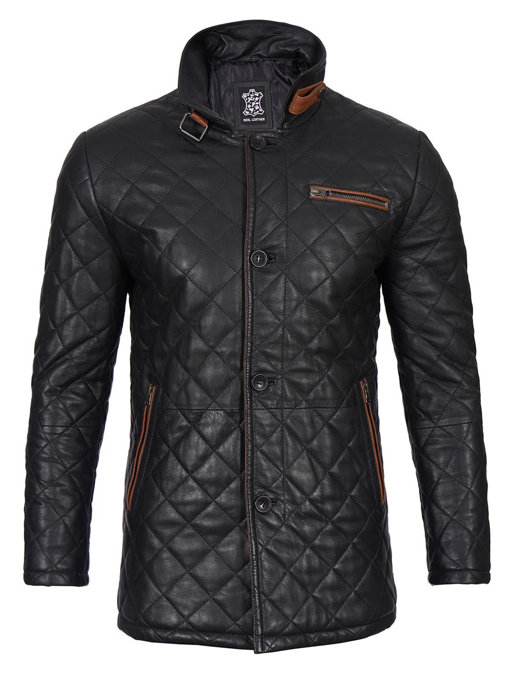 Glen Mens Black Quilted Leather Car Coat
