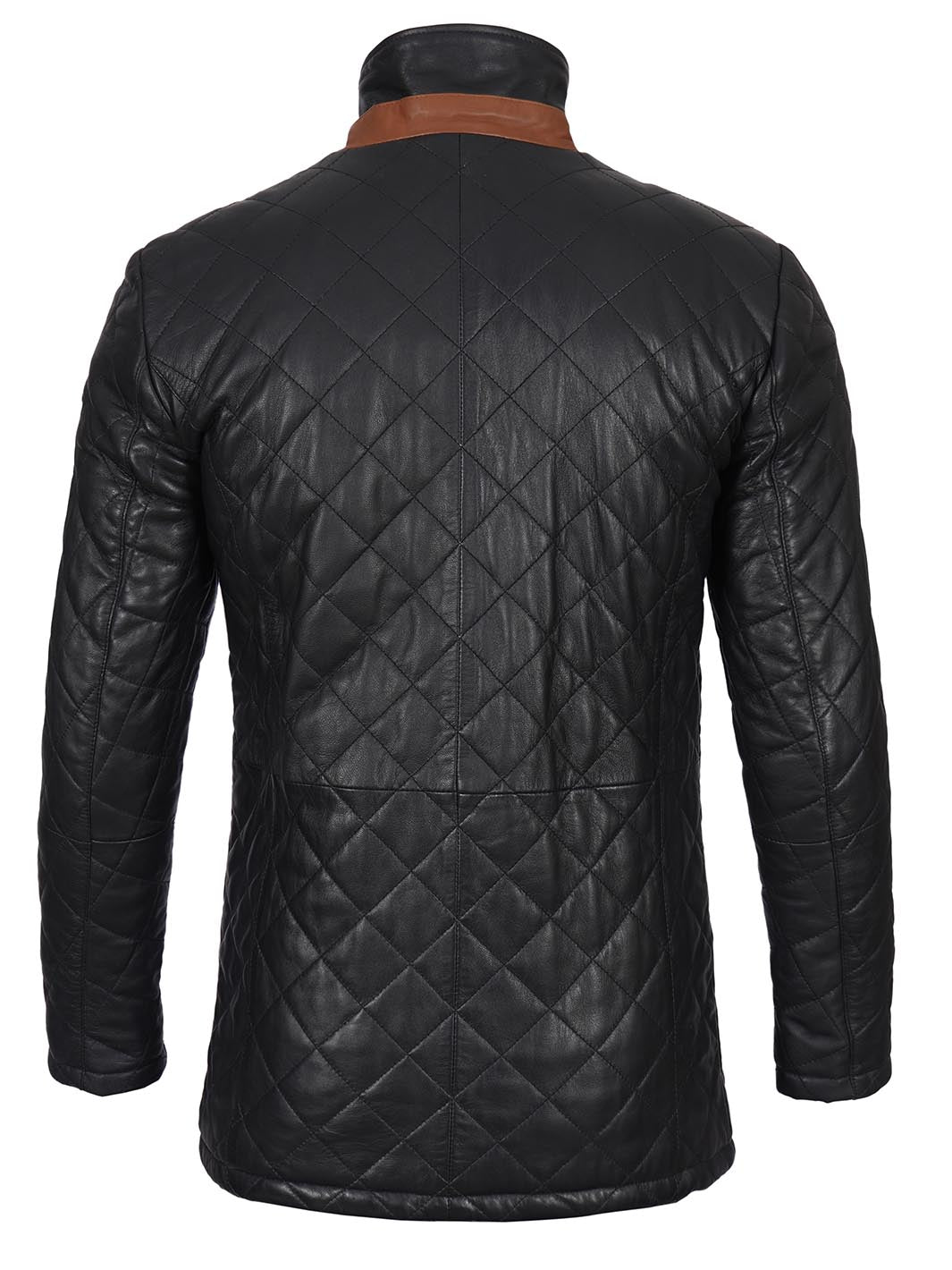 Glen Mens Black Quilted Leather Car Coat