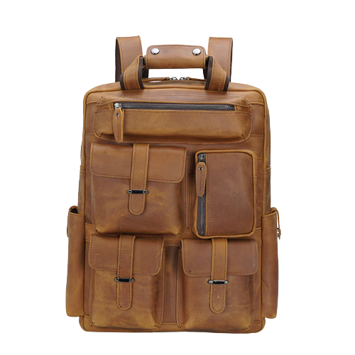 Multi-Pocket Leather Bag With Pockets