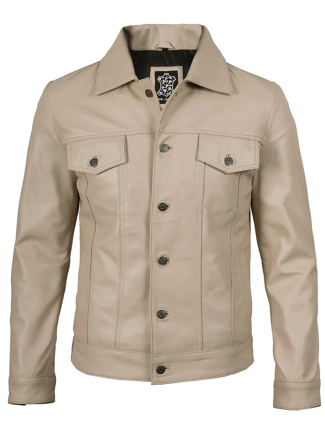 Fernando Men's Beige Real Trucker Leather Jacket
