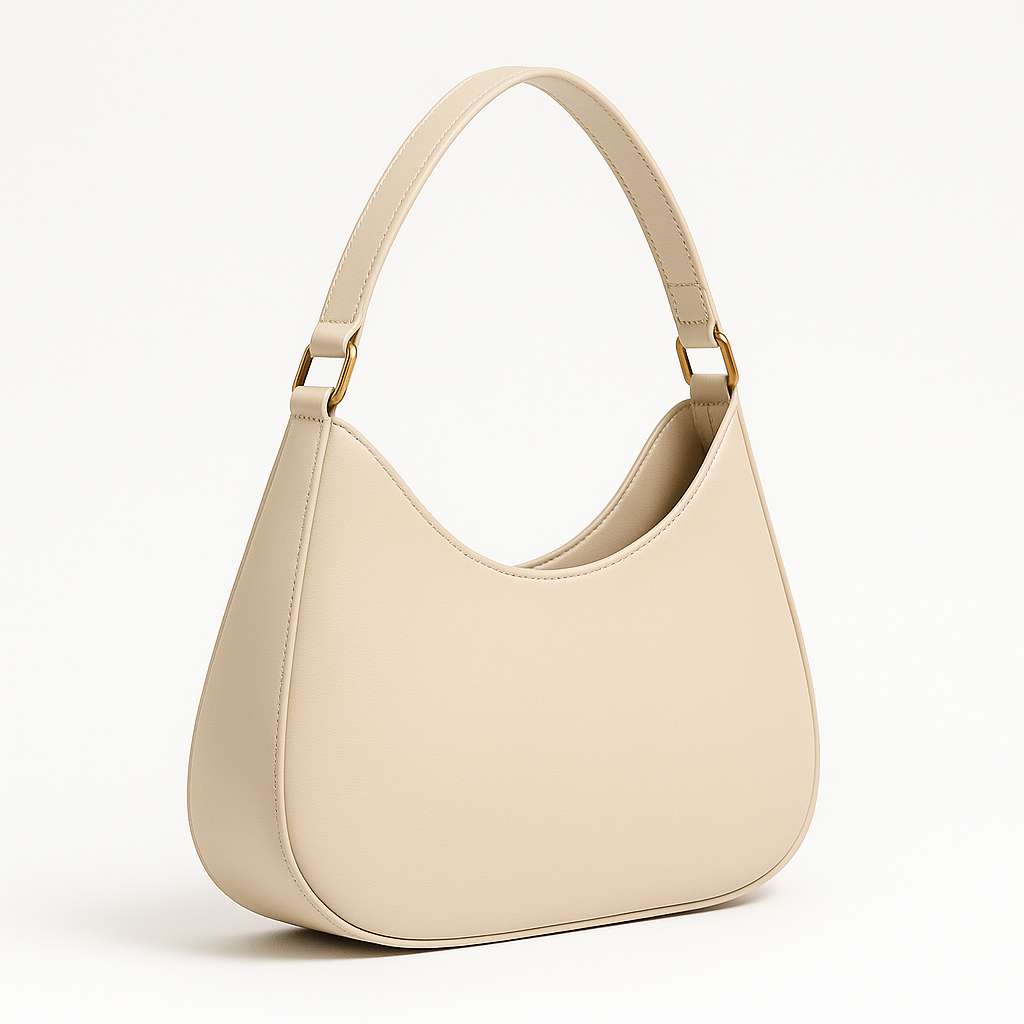 Nuvia Bloom Caia Crescent Shoulder Bag for Women – Cream PU Leather