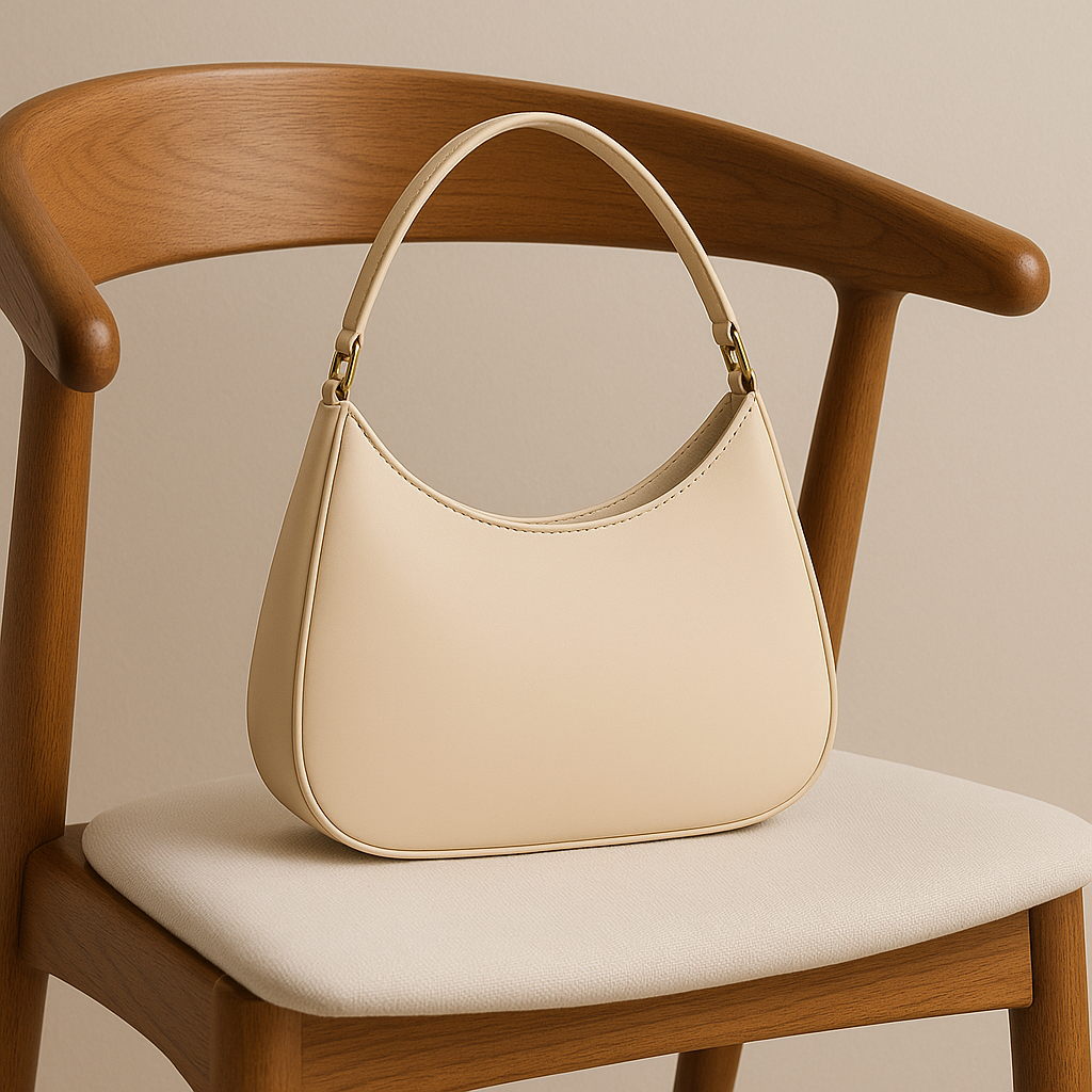 Nuvia Bloom Caia Crescent Shoulder Bag for Women – Cream PU Leather