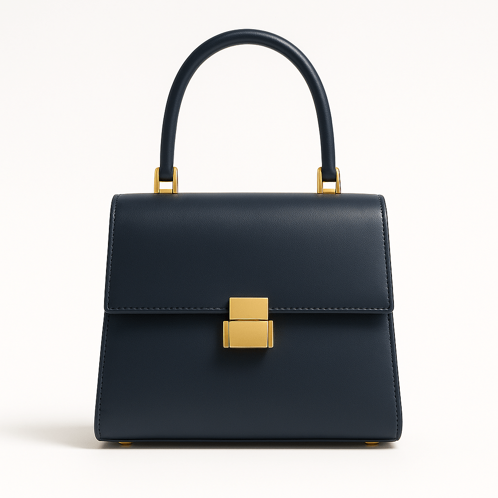 Nuvia Bloom Luna Box Satchel Bag for Women – Navy Leather