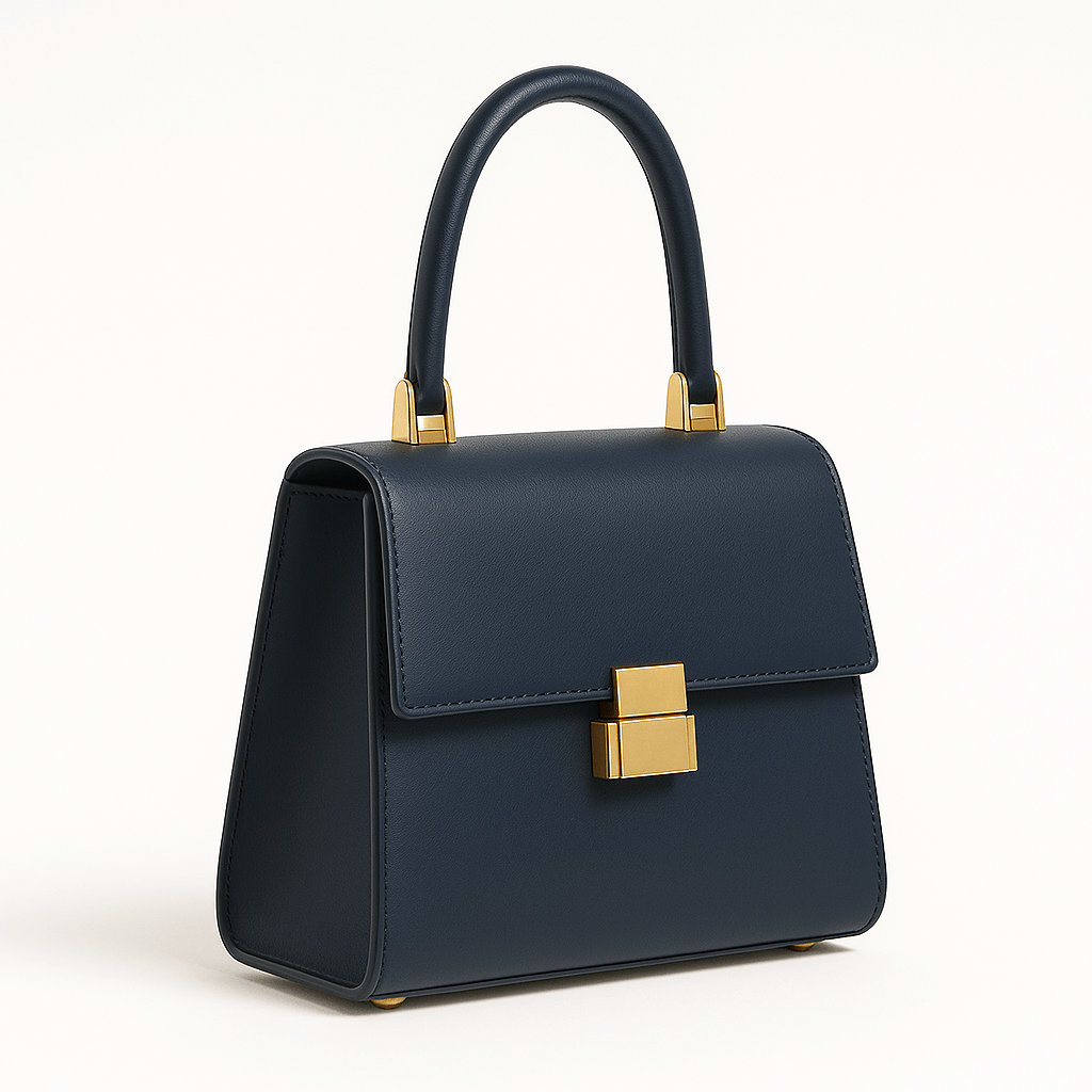 Nuvia Bloom Luna Box Satchel Bag for Women – Navy Leather