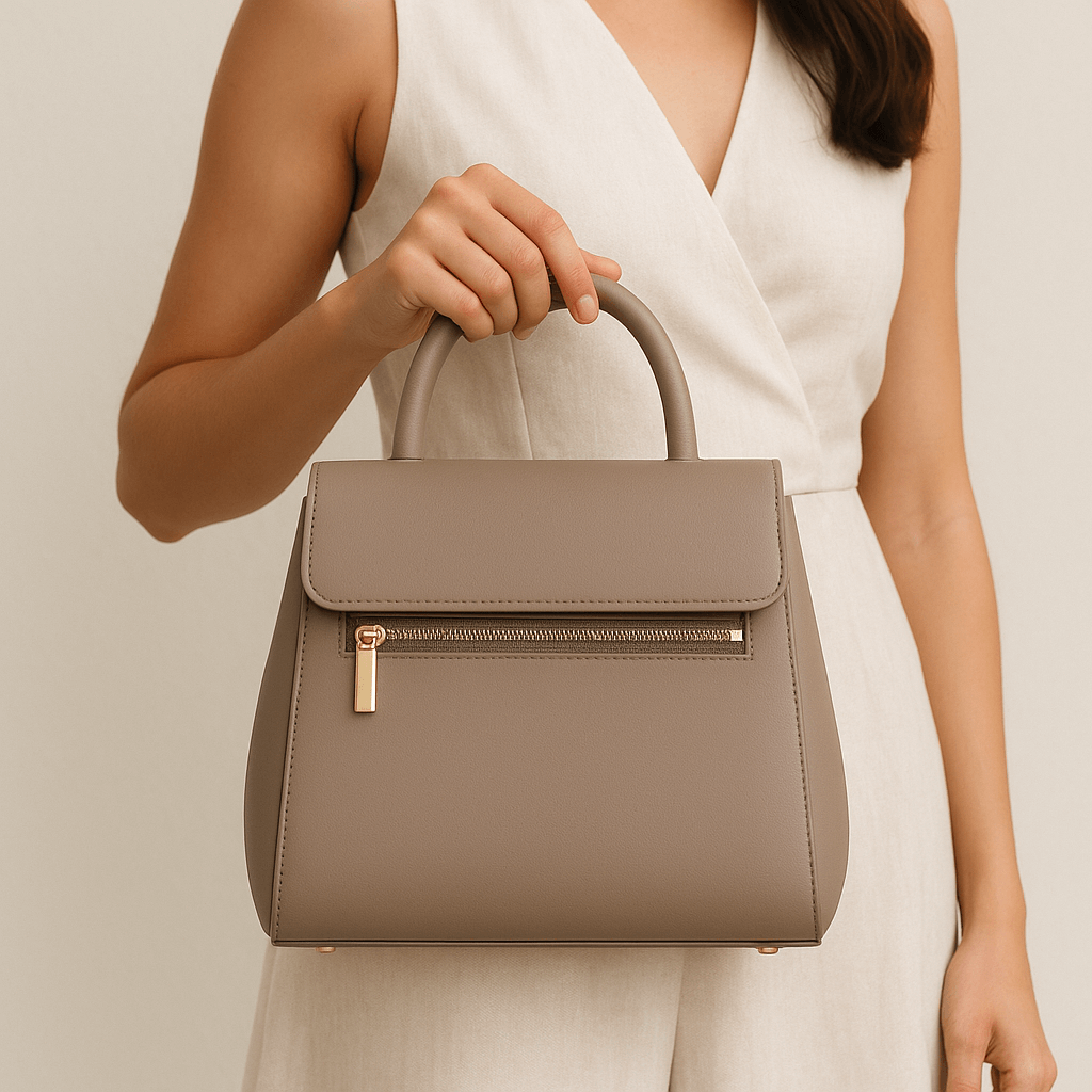 Nuvia Bloom Sera Top-Handle Satchel Bag for Women – Taupe Leather