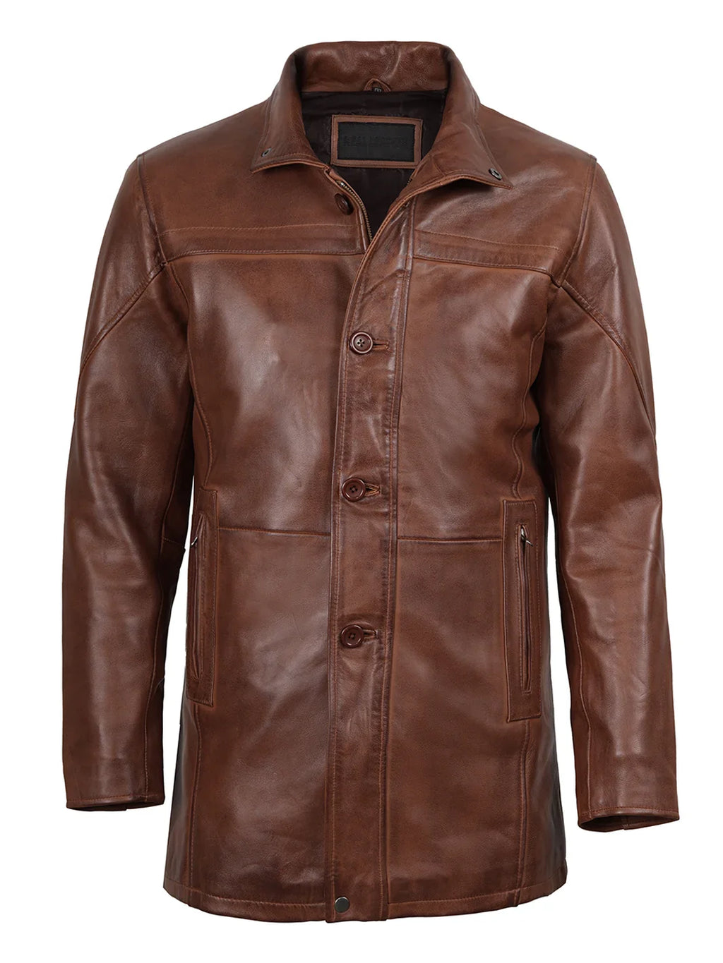 Bristol Men's Vintage Cognac Brown Leather Car Coat