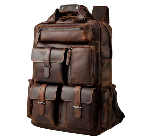 Multi-Pocket Leather Bag With Pockets