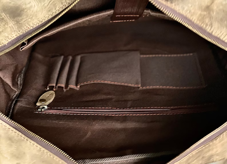 Multi-Pocket Leather Bag With Pockets