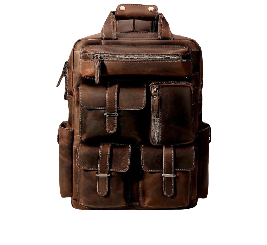 Multi-Pocket Leather Bag With Pockets