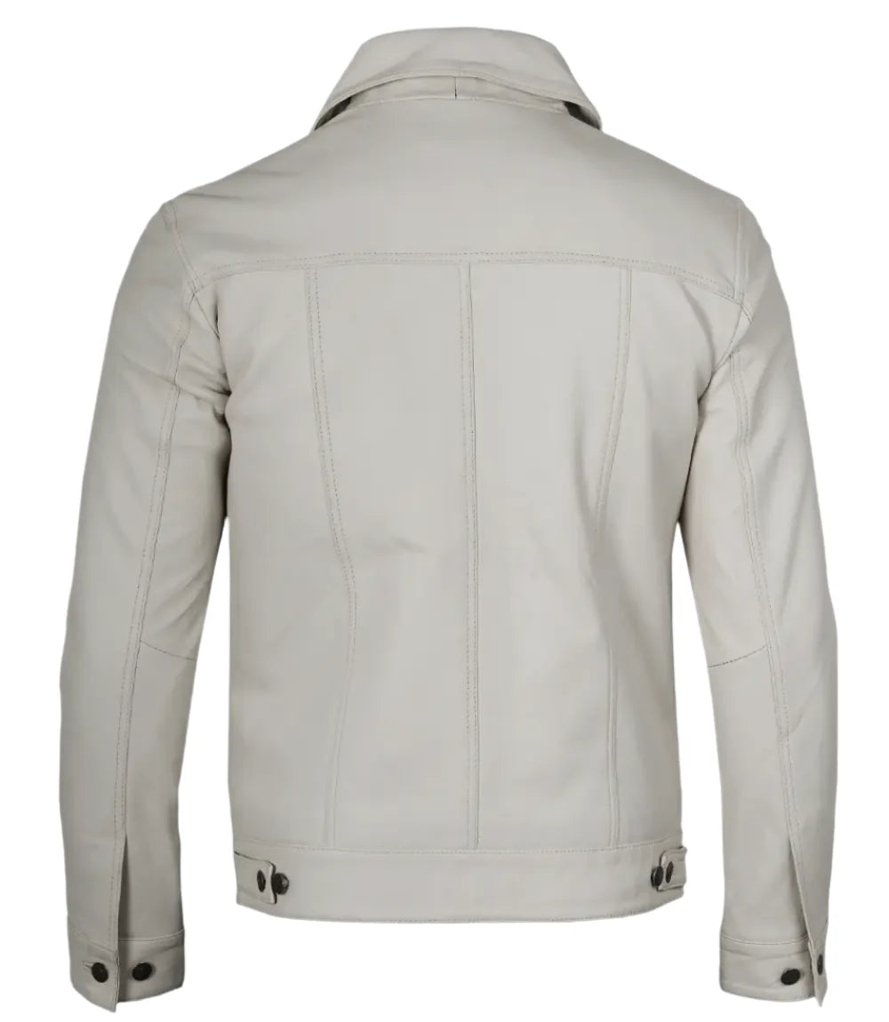 Fernando Men's Off White Leather Trucker Jacket