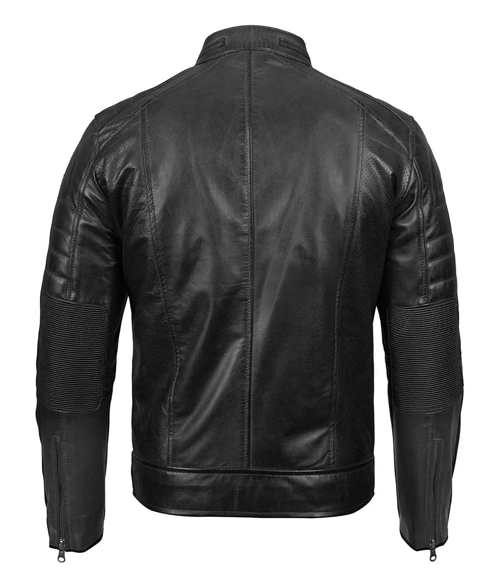 Austin Mens Tall Black Cafe Racer Leather Jacket